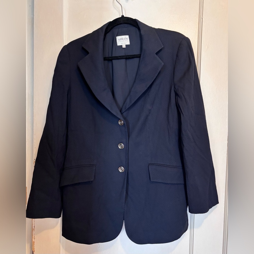 Armani Collezioni Navy Blue 3-Button Tailored Blazer Jacket Size 14